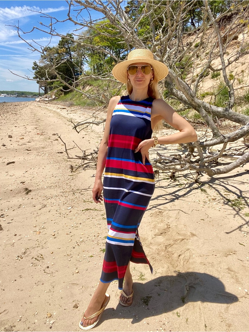 LOFT Striped Navy Multicolor Maxi Dress! 🐚